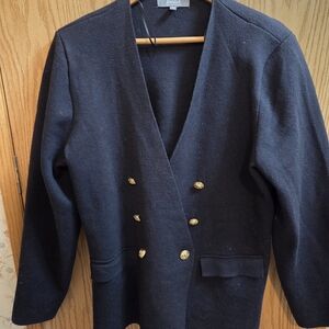 Marled Soft Navy  Double-Breasted Cardigan with Gold Buttons